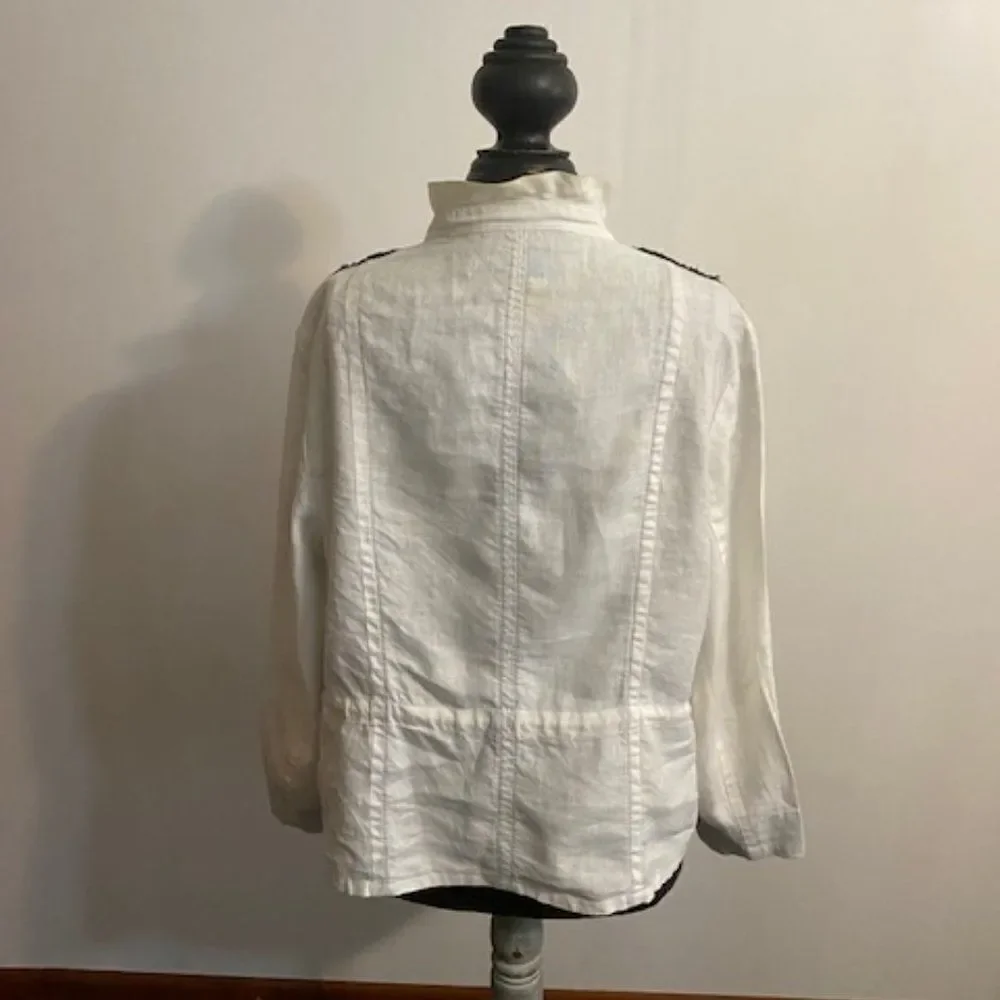 INC International Concept White, Blue embellished Linen jacket, size 1X
